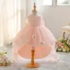 Vestido de Princesa Infantil Amazon Vestido Cauda Flor Vestido para Apresentação de Piano Menina Saia Tutu Laço Removível
