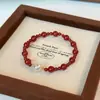 Pulsera de Plata de Ley S925 Ágata Roja Natural Joyería de Año Nuevo Lujo Ligero Moda Estilo Chino Elegante Pulsera de Perla de Imitación Shijia