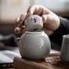 Lata de Té con Glaseado Gris Hielo Cerámica Tarro Sellado Estilo Japonés Hecho a Mano Mini Tamaño Pequeño Almacén de Té Portátil para Viaje Lata de Té
