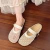 Flats Retro Nicho Versátiles Transpirables Chanclas 2025 Nuevo Primavera y Verano Tejidas Sandalias de Dedo Zapatos de Mujer