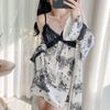 Pijama de Invierno de Terciopelo para Mujer con Pintura de Tinta Otoñal, Camisola, Conjunto de Dos Piezas, Ropa de Dormir Estilo Antiguo con Almohadillas en el Pecho