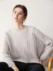 Suéter de Cashmere Gola Redonda Estilo Solto Feminino Tricô Preguiçoso Artesanato em Tricô de Trança Suéter Tricotado Top Base Solto Outono Inverno