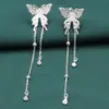 Brincos de borboleta com franja em prata de lei S925, modernos, simples, lisos, prateados, longos, design exclusivo, brincos de pino de orelha, brincos