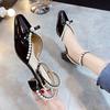 Sandalias Baotou para mujer, verano 2023, nuevas, tacones altos con falda, estilo hada, con perlas