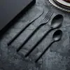 Juego de Cubiertos de Acero Inoxidable Espesado para Bistec, Tenedor y Cuchara, Juego de Cubiertos de Hotel Occidental Negro Dorado, Salida de Fábrica