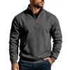 Sudadera europea y americana transfronteriza para hombre de otoño e invierno, informal holgada con cremallera, color liso, cuello alto, forro polar, manga larga