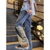 Jeans Retrô Estilo Americano com Bolsos Invertidos Masculino Verão 2024 Novo Estilo Americano High Street Calças Retas Soltas de Perna Larga