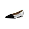 Sapatos femininos Chuyuji estilo francês com blocos de cor, bico fino, salto grosso e corte baixo para o trabalho