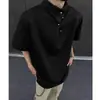 Nueva camiseta de hombre estilo chino de cuello medio y manga corta con un diseño único, estilo de verano nicho, con hombreras y botones irregulares pesados