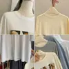 Camiseta de Manga Corta con Estampado de Dibujos Animados Linda para Mujer, Nuevo Estilo de Verano, Estilo Coreano, Holgada, Versátil, Adelgazante, Cubre Barriga, Top de Algodón Puro