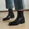 Botines Chelsea Lavados de Piel de Vaca de Primera Capa de Alta Calidad para Viajeros Invierno 2025 Punta Cuadrada Tacón Medio Grueso Piel Genuina Versátiles Botines Cortos para Mujer