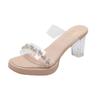 Sandalias Impermeables de Plataforma con Tacón Grueso de Cristal para Mujer, Nuevo Estilo Verano 2026, Tacones Altos Transparentes con Correa Única y Pedrería