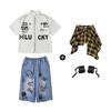 Roupa Infantil de Performance Hip-hop Roupa Infantil Hiphop Street Verão Manga Curta Grafiti Jeans Meninos e Meninas Roupa Fashion Hip-hop