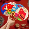 Abanico Redondo Temática Patriótica Día Nacional Papel de Arroz Abanico en Blanco Pintado a Mano DIY Abanico Pintura China Regalo para Niños Guardería