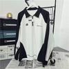 Camisa polo de contraste de cores preto e branco retrô americana suéter pequeno fresco masculino solto casual moda marca popular top com zíper