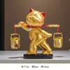 Uma Estatueta de Gato Dourado como Presente de Inauguração e Abertura, Nova Decoração Estilo Chinês para Sala de Estar, Móvel de TV e Recepção de Empresa