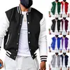 Chamarra de Béisbol Transfronteriza para Hombre, Chamarra de Vuelo, Forro Polar de Primavera y Otoño, Estilo Casual Holgado Clásico, Costura Horizontal a Máquina, Cuello Alto, Chamarra de Béisbol con Botones