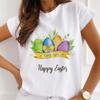 Camiseta de Páscoa feminina tamanho europeu Páscoa manga curta spot top Coelho estampa top europeu e americano tamanho mulheres