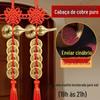 Cabaça de cobre puro Cinco Imperadores Dinheiro Nó Chinês Pingente de Borla Resolve Porta a Porta Humano e Riqueza Duas Famílias Prósperas com Nó Chinês Auspicioso