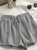Pantalones Cortos Deportivos Casuales de Waffle para Mujer, Nuevo Estilo Coreano de Verano, Holgados de Cintura Alta, Pantalones Cortos Anchos para Casa para Estudiantes, Adecuados para Usar Afuera