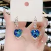 Pendientes de Corazón de Cristal Azul Coreano con Aguja de Plata S925, Diseño Moderno y Elegante, Pendientes de Botón Elegantes, Accesorios para Orejas de Lujo Ligero