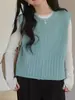 Chaleco de Punto Azul con Cremallera para Mujer, Nuevo Estilo Primavera Temprana 2026, Muy Elegante, Chaleco para Superponer, Ropa de Abrigo Estilo Coreano