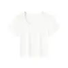 Camiseta feminina de manga curta com gola Henry, design único, modelagem que emagrece, ombro normal, top curto, camiseta básica de gola U lisa