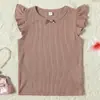 Camiseta Nueva Estilo Transfronterizo 2026 para Niñas de 2 a 6 Años con Lazo y Bordes Fruncidos, Top y Camiseta Básica de Manga Corta de Color Sólido para Niños