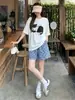 Shorts de Verano para Mujer Estilo Coreano Dibujo Animado Retro Estampado de Mariposas Cuadros Casuales Cintura Alta Adelgazantes Caída Amplia