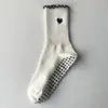 Meias Esportivas para Mulheres, Meias para Fitness Yoga, Profissionais Antiderrapantes com Bordado de Coração de Renda Personalizadas para Pilates Meia-Canela para Mulheres