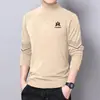 Envío RápidoCamiseta de Manga Larga para Hombre con Cuello Semi Alto y Tejido Térmico de Doble Cara, Prenda Base de Marca de Moda para Otoño