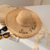 Sombrero de Paja Retro de Ala Ancha para Mujer Verano Playa Parte Superior Plana Protector Solar Sombrilla Sombrero de Pescador Playa Foto Playa Estilo Francés