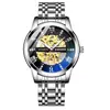 Binbond Binbang Reloj Calado Totalmente Automático Mecánico Luminoso Moda Correa de Acero Hombres Resistente al Agua Reloj de Cuarzo