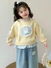 Moletom Infantil com Gola Redonda de Desenho Animado, Primavera e Outono 2026 Novo Estilo Coreano Versátil Casual Top Infantil, Roupa da Moda para Menininhas