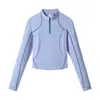 Camiseta de Manga Larga Transpirable de Secado Rápido, Estilo Trendy Outdoor para Mujer, Top de Verano con Media Cremallera para Deportes y Fitness LM003