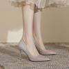 Tamanho pequeno 313233 salto alto francês feminino 2023 novo estilo fada banquete sapatos pontudos tamanho grande 41-43