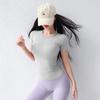 Traje de Yoga Fitness Stretch Cuello Redondo Manga Corta Transpirable Adelgazante Pilates Running Top Camiseta Deportiva de Secado Rápido Verano Delgado