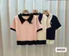 2025 Estilo Coreano Simples Pequeno Top Bordado Moda Gola Polo Manga Curta Borda de Cor Contrastante Design Tricô Pequena Camisa Estilo Versátil