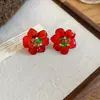 Pendientes Redondos Geométricos de Terciopelo Rojo Estilo Retro de Hong Kong Lujo Accesible Pendientes de Gama Alta Pendientes de Moda Elegantes y con Estilo para Mujer
