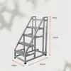 Escada de Degraus Espessada para Armazém, Casa e Uso Industrial, com Corrimãos, Três ou Quatro Degraus, com Rodas, Escada de Escalada Móvel