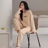 Pijama de Algodão Puro Manga Longa Plus Size para Mulheres 2026 Novo Estilo Confortável Todo Algodão Simples Roupa de Casa Conjunto Casual