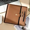 Caderno Retro de Couro Genuíno A5 com Folhas Soltas para Reuniões de Escritório, Couro Macio com Padrão Lichia, Personalizável para Negócios com Impressão de Logo