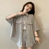 Conjunto de duas peças de verão para mulheres plus size: top camisa novo + shorts elástico para mulheres