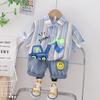 Camisa dos meninos Summer Wear moda infantil Summer Wear Baby's Top listrado roupas infantis Boy's Street-style Outer Wear Suit