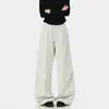 Pantalones cargo de pierna ancha plisados con cordón en la cintura y paneles tridimensionales, corte holgado, caída, de longitud hasta el suelo, informales, adecuados tanto para hombres como para mujeres