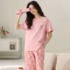 2026 Novo Conjunto de Pijama Curto de Manga Curta Simples de Algodão Puro para Mulheres, Confortável e Amigo da Pele, Roupa de Casa