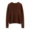 Camiseta Básica Feminina Gola Redonda Cor Sólida Pura Caxemira Quente Lazer Urbana Elegante Estilo Commuter Tricô Outono e Inverno Nova