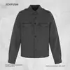 Camisa Jeans de Manga Longa com Bolso para Trabalho Masculina Outono Solta Estilo Streetwear Americano Cor Sólida Versátil Camisa Jaqueta com Lapela