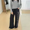 Pantalones deportivos casuales de pierna recta con estampado de letras estilo americano talla grande Wanwan para mujer, nueva colección de principios de otoño, pantalones atléticos de pierna ancha, holgados y estilizados para figuras curvilíneas