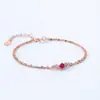 Pulsera Elegante de Plata de Ley S925 Color Rojo Rosa de Doble Capa para Mujer Joyería de Mano Dulce Fresca Retro Color Oro Rosa